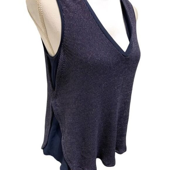 Anthropologie Deletta Women's Blouse Top Small Navy Sparkle Layered Sleeveless - Picture 6 of 13